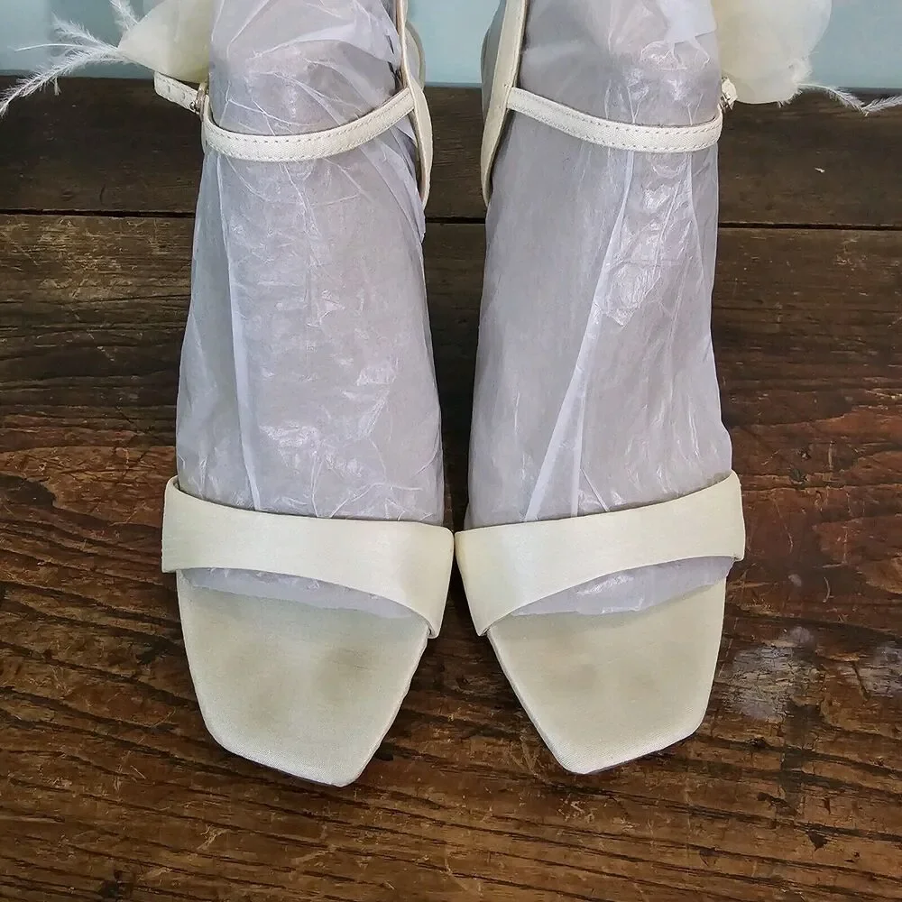 Sam Edelman‎ Leana Flower Strap Heel Pearl Ivory Silk Size 8.5